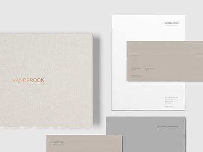 Vanderock Consulting & Investments branding copper corporate identity design foil graphic design identity letterhead logo miami print stationery