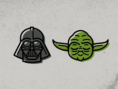 Darth & Yoda cartoon character darth vader face icon illustration movie star wars yoda