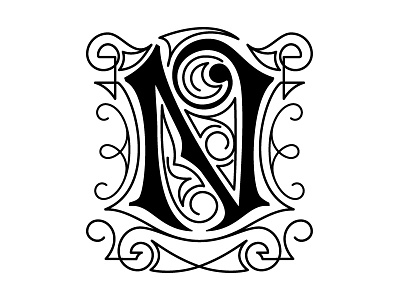 N Monogram dropcap lettering monogram ornamentation