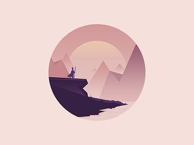 Waiting color design flat illumination mountain sunset