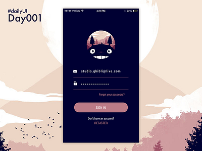 DailyUI Day001 dailyui day 001 ghibli login studio totoro