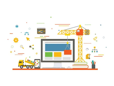 Technology crane desk flat icons illustration technology