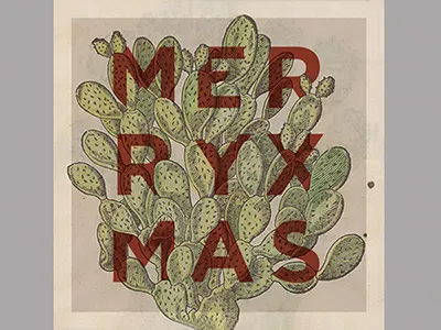 Christmas Cactus cactus christmas illustration merry christmas type vintage