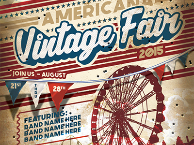 Vintage Carnival Fair Event Branding Templates aged americana brand carnival corn dog county county fair distressed ducks dunk tank ferris wheel flyer