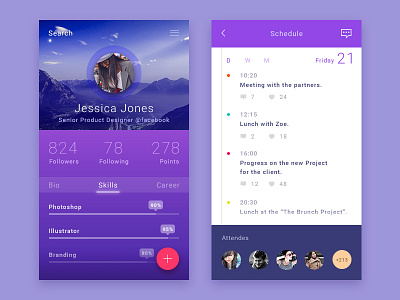 User Profile app design flat interface ios material mobile profile schedule ui user ux