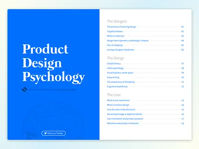 Product Design Psychology blue book cover ebook table of contents website