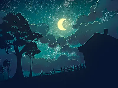 Crescent night. cloudy crescent house night sky starry