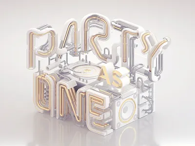 Heineken - Party As One (White & Gold) 3d 3d typography c4d dj gold graphic design octanerender one otoy party pipe white