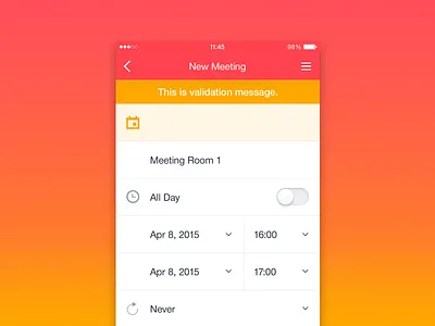 Mobile Form Validation datepicker error form forms invalid material meeting message mobile mobile app mobile form mobile forms schedule timepicker ui ux valid validate validation validator