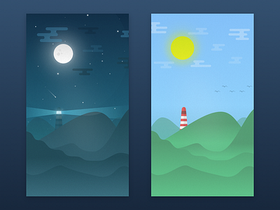 Landscape Night & Day day landscape lighthouse moon mountains night