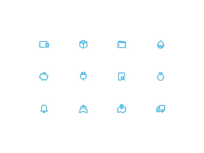 Line icons box cast flow gold icons map masonry plug search ship tv