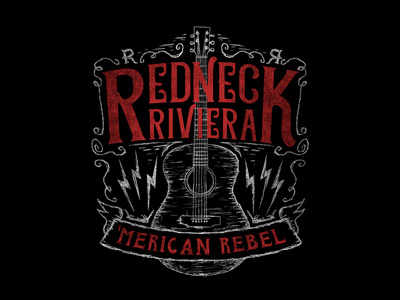 'Merican Rebel apparel banner branding country guitar hand drawn illustration music photoshop scroll t shirt type