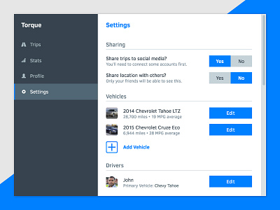 Daily UI Challenge #007 app car dailyui settings ui