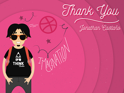 My First Shot!! ball black cartoon debut dribbble first shot flat illustration invite pink thanks think studio