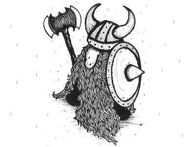 Vic the Viking beard brush pen hairy dude horns ink shield sketch viking warrior