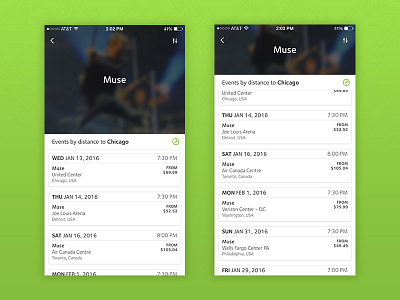 Viagogo Event Leaf Scroll app blur card condense event expand list scroll ticket time ui view