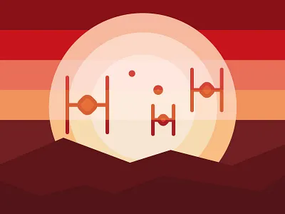 Tie Fighters At Sunset (For Fun) awakens design flat illustration star starwars sunset theforceawakens tie fighters tie force tiefighter wars