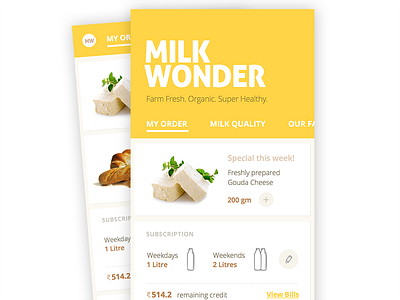 Milk Wonder app delivery milk organic ui