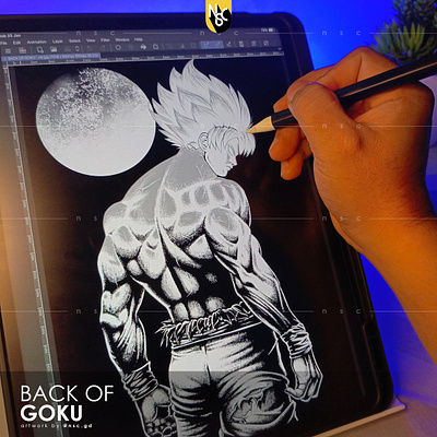 BACK OF GOKU (ink) anime apparel bodybuilding character clothing dbz digital illustration dragonball dragonballz fanart fitness goku halloween illustration manga muscle nft nft artist nft creator workout