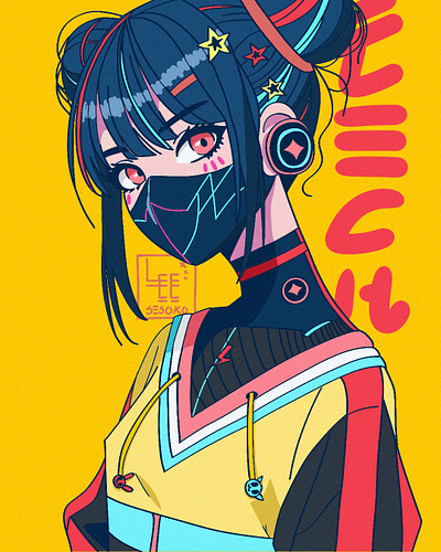 Tech Girl anime brushes character design concept art graphic design illustration manga procreate typography