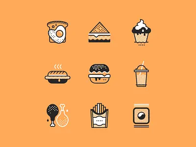 Fast Food Icons burger design fast food food french fries ice cream icons junk food line design meals muffin soda