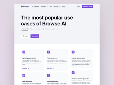 Browse AI Use Cases Landing Page landing page minimal design simple ui ui design use case