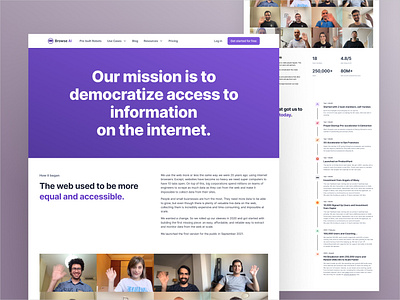 Browse AI About us Landing about us landing page minimal simple design ui