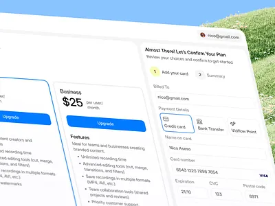 Vidflow - Screen Recording & Editing Dashboard [Plan Section] add card add credit card form audio dashboard credit card form dashboard element editing fill library plan plan fill option plan section product design recording dashboard screen recording screen recording tools stepper tella ui ui design vidflow