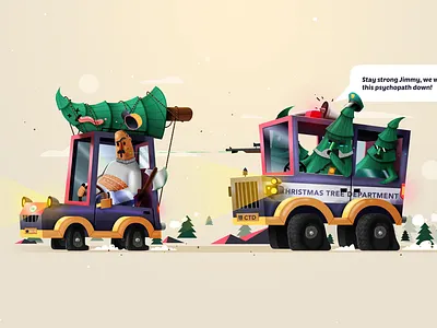 The Christmas Tree Department card cars christmas hunt illustration personal photoshop police trees winter work