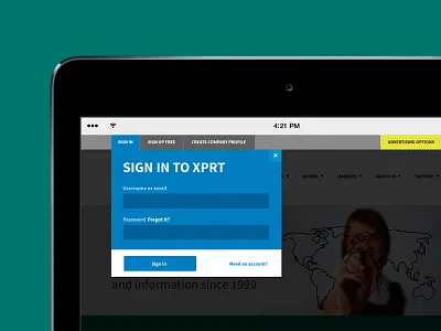 XPRT Sign in dialog corporate drupal enviromental layout login ui ux webform website