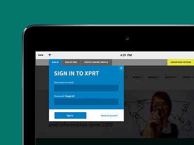 XPRT Sign in dialog corporate drupal enviromental layout login ui ux webform website