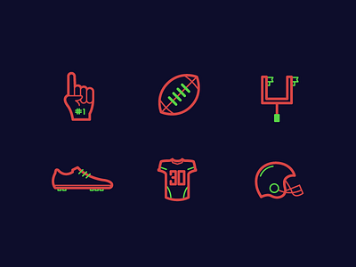 Football Icons ball flag flat glove goal helmet icons line neon shirt shoe superbawl