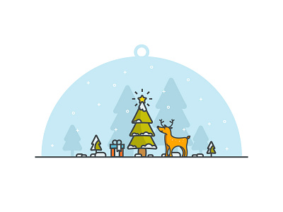 Christmas illustration deer gift line art merry christmas snow tree