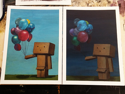 Day and Night acrylic amazon robot balloons danbo day night painting