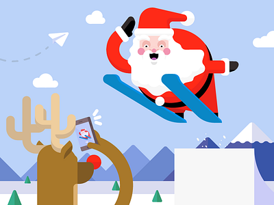 Happy holidays christmas holidays rudolph santa skiing vector