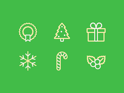 Merry Christmas candy cane christmas gift holiday holly icons set snowflake tree winter wreath