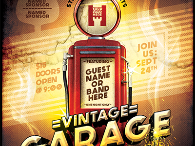 Vintage Gas Pump Event Flyer Template auto car chrome classics clouds corvette dashboard distressed drop top engine flyer template gas pump