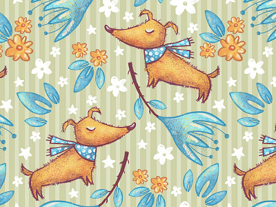Dream Time. Seamless Patterns - 2 animals background cartoon character child dog dream floral clipart flowers illustration love pettern