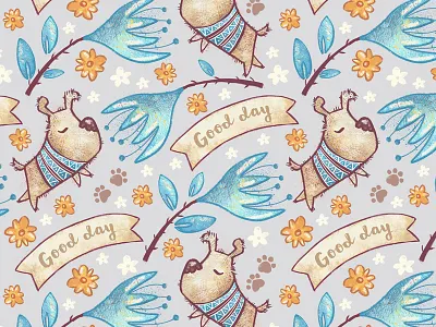 Dream Time. Seamless Patterns - 3 animals background cartoon character child dog dream floral clipart flowers illustration love pettern