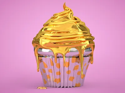 Golden Cupcake 3d cgi cupcake gold modelling photoshop render retouch sculpting
