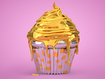 Golden Cupcake 3d cgi cupcake gold modelling photoshop render retouch sculpting