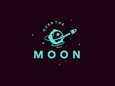 Over The Moon idiom illustration logo moon spaceship