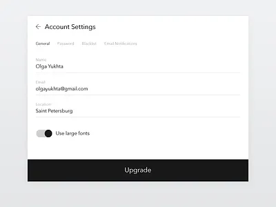 Settings — Day 7 #dailyui account black dailyui dailyui100 day007 minimal settings ui web white