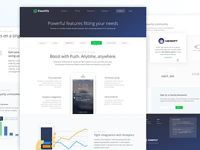 Countly Features Sneak Peek analytics branding countly homepage landing layout microsite product sneak peek ui ux website