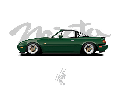 Weekend Driver automotive british car design green hayashi illustration mazda miata racing