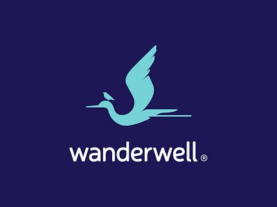 Wanderwell Logo bird fly flying icon identity insurance logo logotype sign stork symbol travel