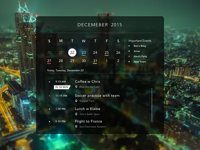 Day011 Calendar Card calendar dark data events notes reminders ui visualization widget