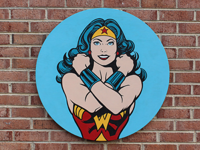 Hand Painted Wonder Woman art blue brick comic hand painted red wonder woman yellow