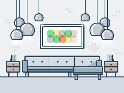 Loft artwork brick building daily challenge house icon interior light sofa table vector