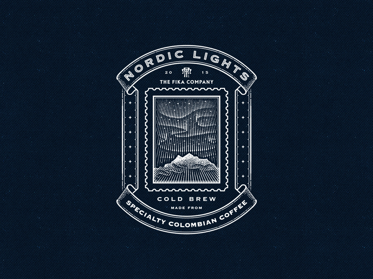 Northern Lights coffee cold brew etching lettering monochrome monogram northern lights packaging vintage